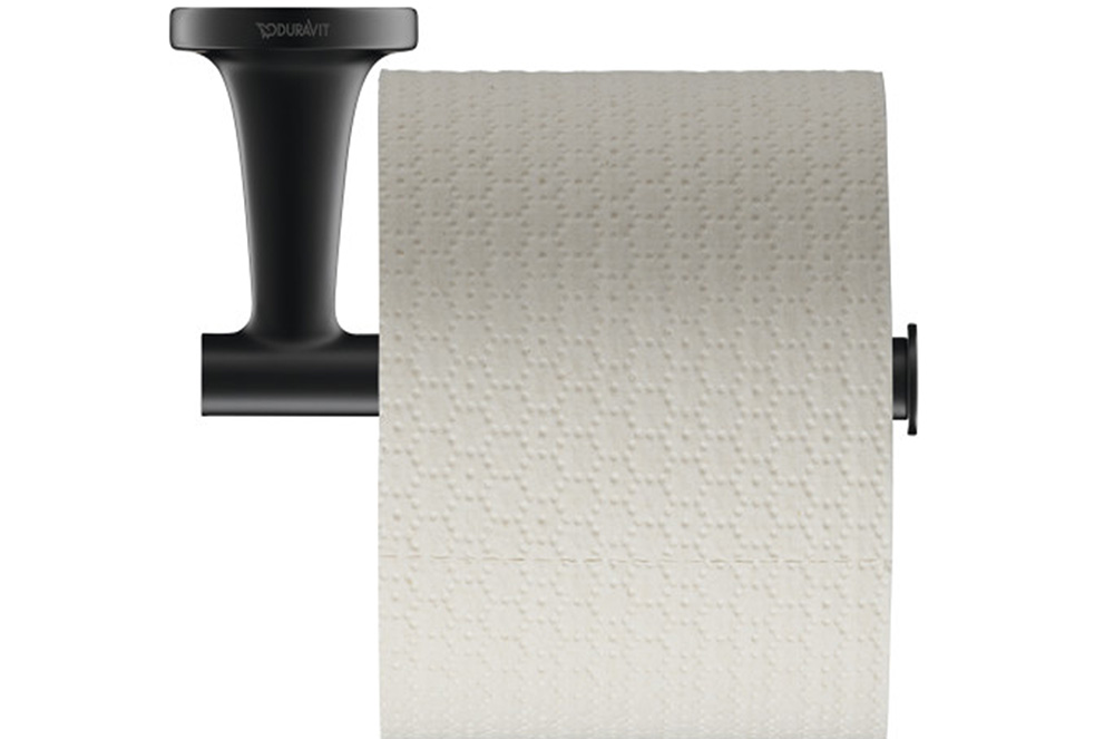 Duravit toalettpappershållare Starck T med en toalettpappersrulle.