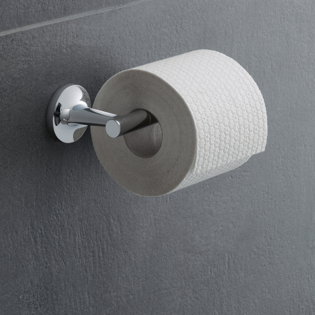 Duravit toalettpappershållare Starck T sitter på en badrumsvägg.