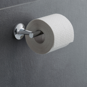 Duravit toalettpappershållare Starck T sitter på en badrumsvägg.