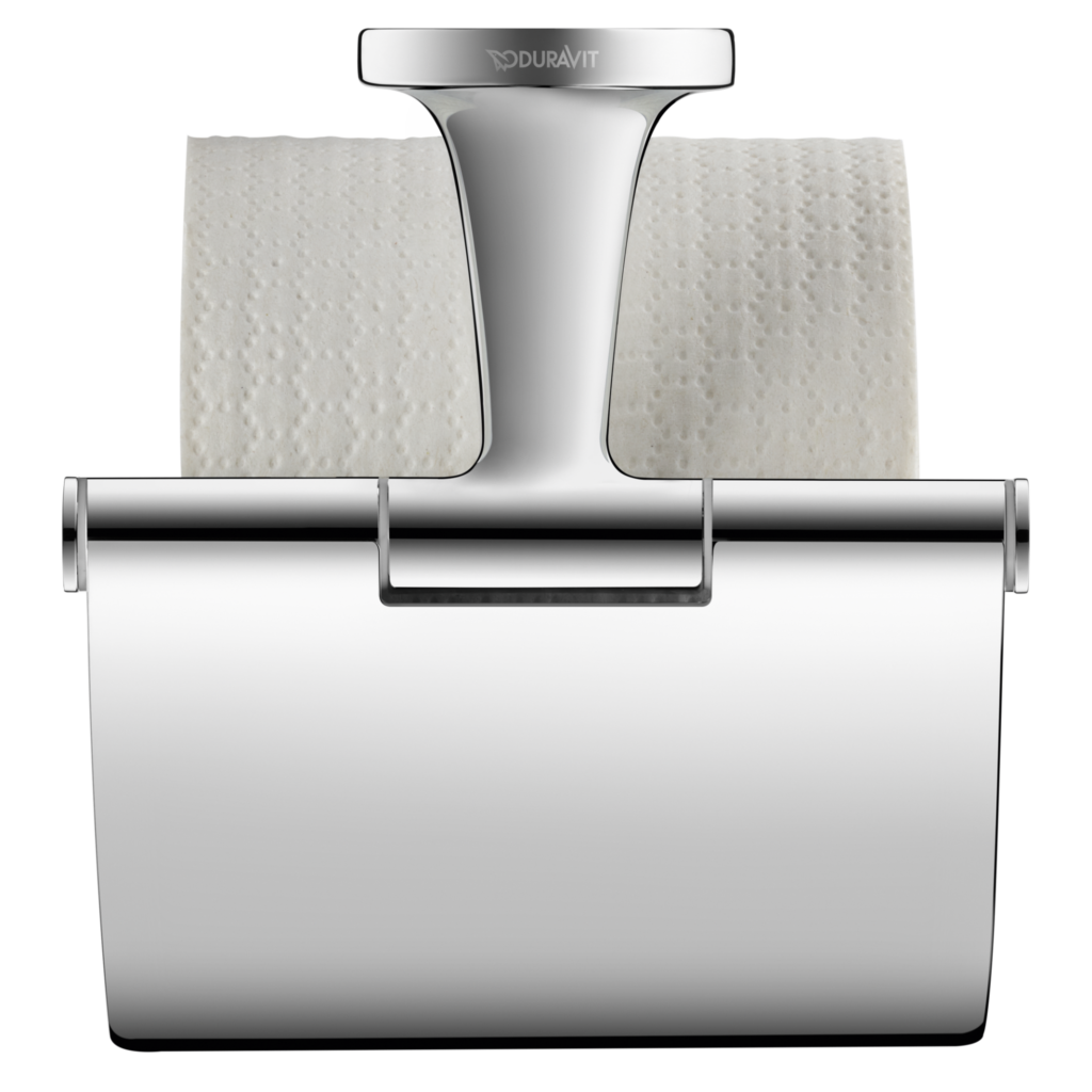 Duravit toalettpappershållare med toalettpappersrulle.