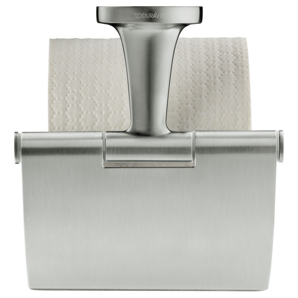 Duravit toalettpappershållare med toalettpappersrulle.