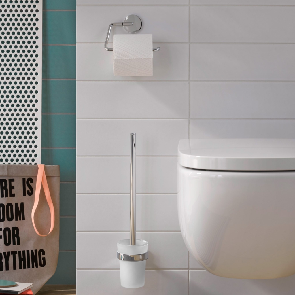 Round toalettborste och toalettpappershållare för vägg.