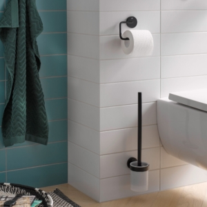 Round toalettborste & toalettpappershållare för väggmontering.