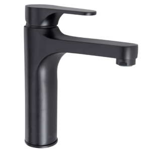 Tvättställsblandare Nemi i matt svart mot vit bakgrund