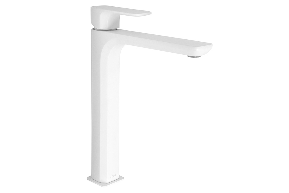 Tvättställsblandare från LH i matt vit färg mot helvit bakgrund