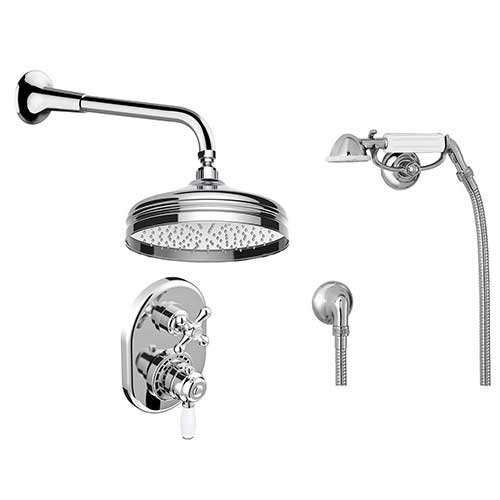 Roma inbyggnadsdusch i en klassisk lantlig stil.