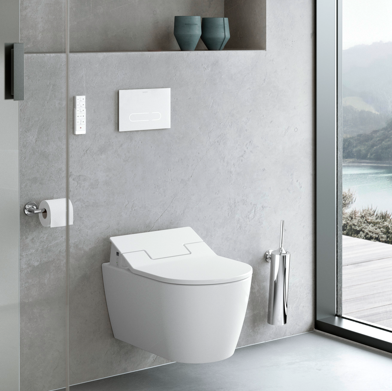 A2 spolplatta med vägghängd toalett, allt från Duravit.