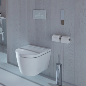 A2 spolplatta med vägghängd toalett, allt från Duravit.