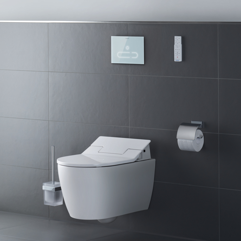 A2 spolplatta med vägghängd toalett, allt från Duravit.