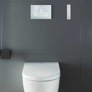 A2 spolplatta med vägghängd toalett, allt från Duravit.