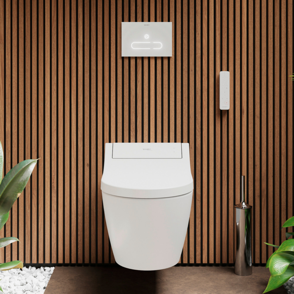 A2 spolplatta med vägghängd toalett, allt från Duravit.