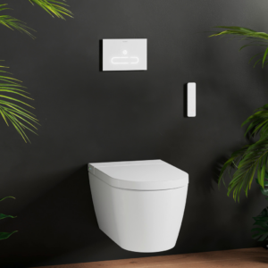 A2 spolplatta med vägghängd toalett, allt från Duravit.